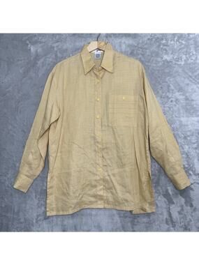 Ann Gerlin Shirt Womens L Yellow 100% Linen Button Up Tunic Langenlook Macau